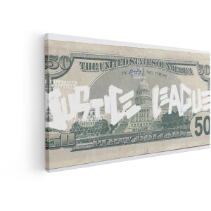 Artaza Canvas Schilderij Geld met Graffiti van "The League" op de Achterkant van een 50 Dollar Biljet - 120x60 cm - Groot - Wanddecoratie Woonkamer - Schilderijen - Muurdecoratie