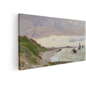 Artaza Canvas Schilderij Zee - 60x30 cm - Wanddecoratie Monet - Muurdecoratie Kustlijn Boten - Schilderijen Natuur
