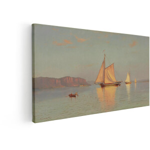 Artaza Canvas Schilderij Zeilboten - 120x60 cm - Wanddecoratie Zee - Muurdecoratie Zonsondergang - Decoratie Landschap - Schilderijen Op Canvas