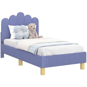 vidaXL - Peuterbedframe - met - hoofdboard - Jeans - Blauw - 70 - x - 140 - cm - Stof