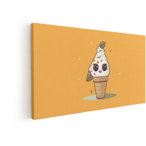 Artaza Canvas Schilderij Ijsje - 80x40 cm - Wanddecoratie Kinderkamer - Muurdecoratie Cartoon - Decoratie Hoorntje - Oranje