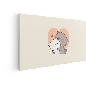 Artaza Canvas Schilderij Katten - 60x30 cm - Wanddecoratie Babykamer - Muurdecoratie Liefde - Schilderijen Op Canvas Meisjeskamer