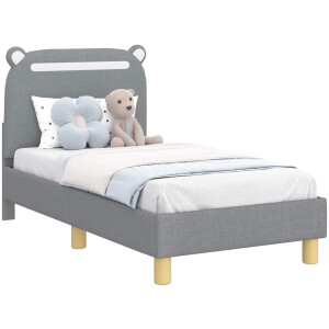 vidaXL - Peuterbedframe - met - hoofdboard - Lichtgrijs - 70 - x - 140 - cm - Stof