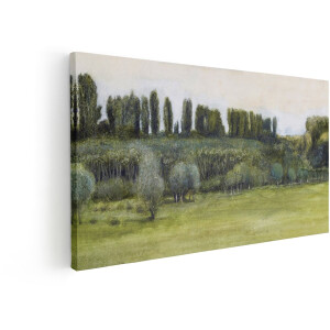 Artaza Canvas Schilderij Schilderachtig Landschap met Groene Velden en Bomen onder een Lichte Hemel - 100x50 cm - Wanddecoratie Woonkamer - Schilderijen - Muurdecoratie