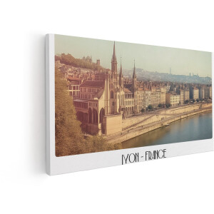 Artaza Canvas Schilderij Prachtig Uitzicht op de Skyline van Lyon met de Rivier de Rhône en Historische Gebouwen - 60x30 cm - Wanddecoratie Woonkamer - Schilderijen - Muurdecoratie