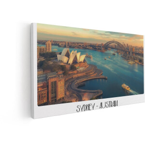 Artaza Canvas Schilderij Sydney Skyline - 100x50 cm - Wanddecoratie Opera House - Muurdecoratie Harbour Bridge - Decoratie Zonsondergang