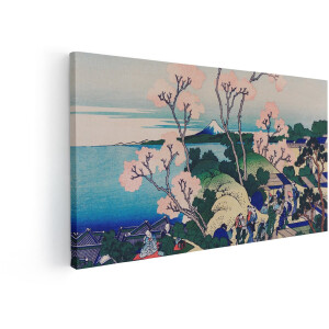 Artaza Canvas Schilderij Ukiyo-E Houtsnedeprint met Afbeeldingen van de Berg Fuji en Kersenbloesems - 60x30 cm - Wanddecoratie Woonkamer - Schilderijen - Muurdecoratie