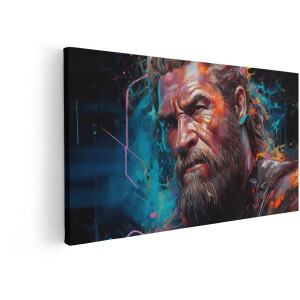 Artaza Canvas Schilderij Krijger - 80x40 cm - Wanddecoratie Abstract - Muurdecoratie Portret Man - Decoratie Kleurrijk Woonkamer