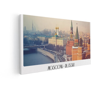 Artaza Canvas Schilderij Iconische Skyline van Moskou met het Kremlin en de Moskva-Rivier in de Winter - 120x60 cm - Groot - Wanddecoratie Woonkamer - Schilderijen - Muurdecoratie