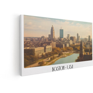 Artaza Canvas Schilderij Skyline Boston - 100x50 cm - Wanddecoratie Stad Amerika - Muurdecoratie Wolkenkrabbers - Schilderijen Op Canvas