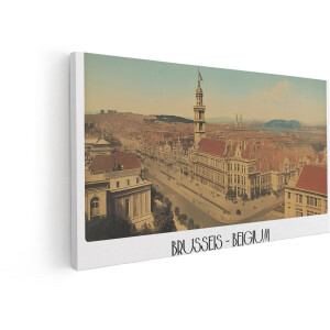 Artaza Canvas Schilderij Stadsgezicht Brussel - 100x50 cm - Wanddecoratie Vintage - Muurdecoratie Skyline - Decoratie Woonkamer België