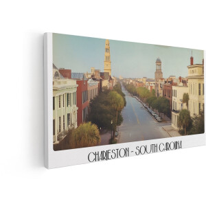 Artaza Canvas Schilderij Charleston - 120x60 cm - Wanddecoratie South Carolina - Muurdecoratie Stad - Decoratie Vintage Straat Palmbomen