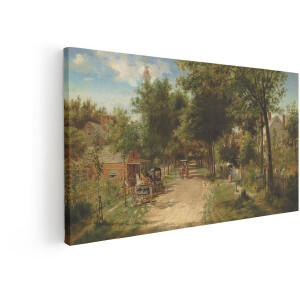 Artaza Canvas Schilderij Landschap - 100x50 cm - Wanddecoratie Landelijk Dorp - Muurdecoratie Paard En Wagen - Schilderijen Op Canvas Natuur