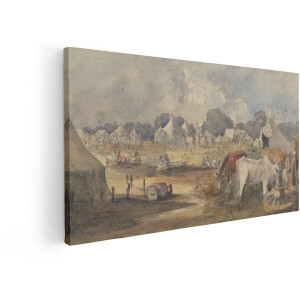 Artaza Canvas Schilderij Natuur - 60x30 cm - Wanddecoratie Historisch Tentenkamp - Muurdecoratie Klassiek Landschap - Schilderijen Op Canvas