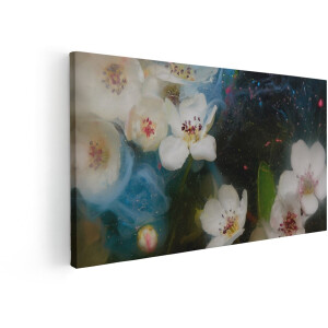 Artaza Canvas Schilderij Bloemen - 60x30 cm - Wanddecoratie Abstract - Muurdecoratie Macrofotografie - Decoratie Witte Bloesem - Roze