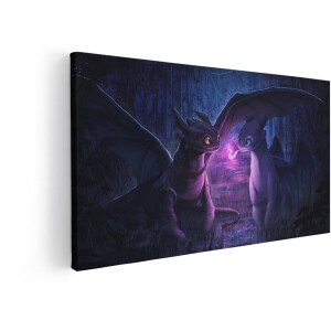 Artaza Canvas Schilderij Draken - 100x50 cm - Wanddecoratie How To Train Your Dragon - Muurdecoratie Toothless - Kinderkamer Decoratie
