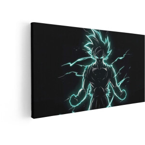 Artaza Canvas Schilderij Goku'S Super Saiyan-Kracht Ontketend met Elektrische Aura op een Zwarte Achtergrond - 100x50 cm - Wanddecoratie Woonkamer - Schilderijen - Muurdecoratie