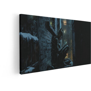 Artaza Canvas Schilderij Vrouw In Kattenpak - 60x30 cm - Wanddecoratie Industrieel - Muurdecoratie Steeg - Kamer Accessoires Donker