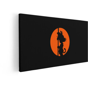Artaza Canvas Schilderij Silhouet van Goku met Staf tegen een Oranje Cirkel op Zwarte Achtergrond - 60x30 cm - Wanddecoratie Woonkamer - Schilderijen - Muurdecoratie