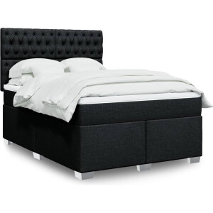 vidaXL - Boxspring - met - matras - stof - zwart - 160x200 - cm