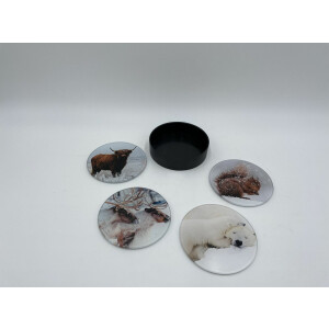 Onderzetters voor glazen set van 4 dieren in de sneeuw met houder glas ø 10 cm | 6098738 | Stoer & Sober