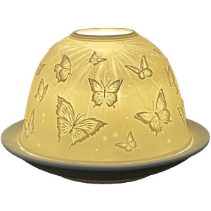 Clayre & Eef Waxinelichthouder Ø 12x8 cm Wit Porselein Vlinders