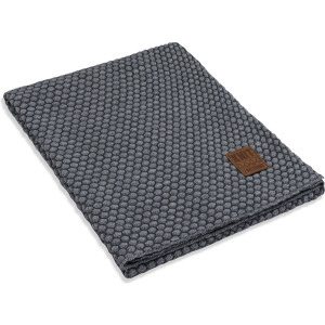 Knit Factory Juul Gebreid Plaid - Woondeken - Kleed - Antraciet/Licht Grijs - 160x130 cm