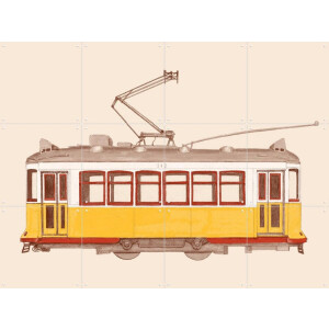 IXXI Lisbon Tramway, Florent Bodart - 80 x 60 cm - Gratis ophangtool - Grote wanddecoratie en posters - Illustraties, Vintage, Gang, Woonkamer