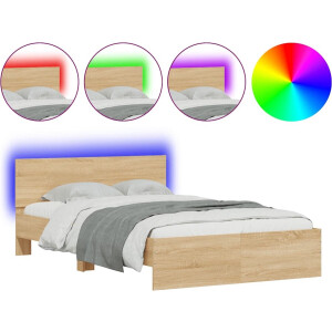 vidaXL - Bedframe - met - hoofdeinde - en - LED - sonoma - eikenkleurig - 120x190 - cm