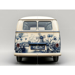 IXXI Delfts Blauwe VW Bus 2, Margriet Hulsker - 80 x 60 cm - Gratis ophangtool - Grote wanddecoratie en posters - Vintage, Illustraties, Woonkamer