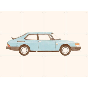 IXXI Vintage Blue Car, Florent Bodart - 80 x 60 cm - Gratis ophangtool - Grote wanddecoratie en posters - Vintage, Retro, Grafisch Ontwerp
