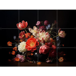 IXXI Bloemstuk op Vaas, Margriet Hulsker - 80 x 60 cm - Gratis ophangtool - Grote wanddecoratie en posters - Klassiek, Woonkamer, Eetkamer, Wilde