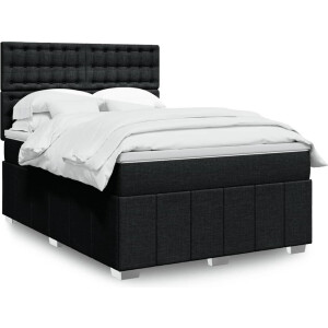 vidaXL - Boxspring - met - matras - stof - zwart - 140x190 - cm