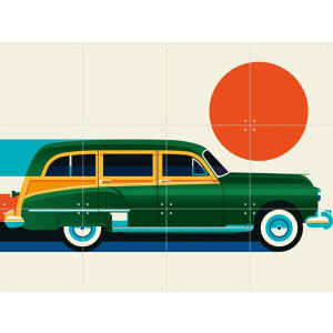 IXXI American Green Vintage Wood, Bo Lundberg - 80 x 60 cm - Gratis ophangtool - Grote wanddecoratie en posters - Kleurrijk, Pop art, Vintage