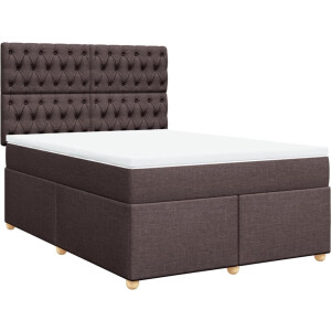 vidaXL - Boxspring - met - matras - stof - donkerbruin - 140x190 - cm