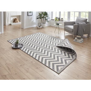 Flycarpets Omkeerbaar Vloerkleed - Binnen & Buitenkleed Palma- Grijs / Creme - 80x150 cm