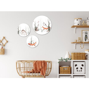 Muurcirkel / Wandcirkel Bosdieren middelgroot - set van 3 muurcirkels - Decoratie kinderkamer / babykamer jongens & meisjes