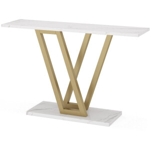 MAZAZU Moderne Sidetable - Luxe Wandtafel - Wit Marmerlook - Goude Frame - 110x30x80cm