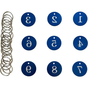 Thelau - Aluminium Nummertags 35MM Ronde ID Tags met Sleutelhanger voor Restaurant Hotel Slaapzaal Sleutels Huis Lockers (Blauw, 1-100) - Sleutelkast