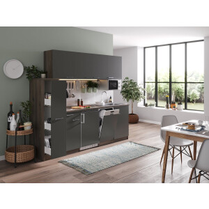 Goedkope keuken 225  cm - complete keuken met apparatuur Oliver  - Donker eiken/Grijs   - keramische kookplaat - vaatwasser     - magnetron  - spoelbak