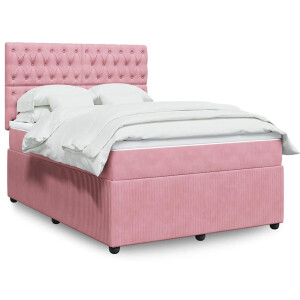 vidaXL - Boxspring - met - matras - fluweel - roze - 160x200 - cm