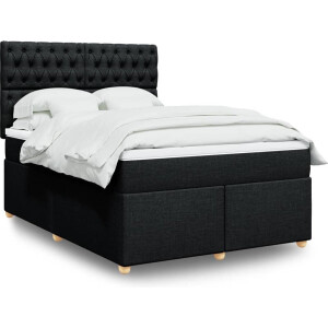 vidaXL - Boxspring - met - matras - stof - zwart - 140x200 - cm