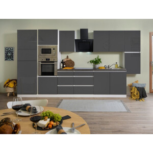 Goedkope keuken 385  cm - complete keuken met apparatuur Lorena  - Wit/Grijs - soft close - keramische kookplaat    - afzuigkap - oven - magnetron  - spoelbak