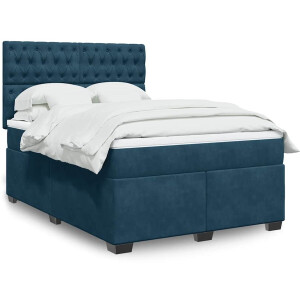 vidaXL - Boxspring - met - matras - fluweel - blauw - 140x190 - cm
