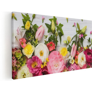 Artaza Canvas Schilderij Bloemen Op Een Witte Houten Achtergrond - 120x60 - Groot - Foto Op Canvas - Canvas Print