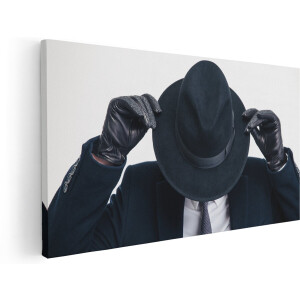 Artaza Canvas Schilderij Zakenman Met Een Zwart Hoedje - 160x80 cm - Groot - Wanddecoratie Woonkamer - Schilderijen - Muurdecoratie