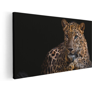 Artaza Canvas Schilderij Luipaard Met Blauwe Ogen - 160x80 cm - Groot - Wanddecoratie Woonkamer - Schilderijen - Muurdecoratie
