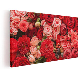 Artaza Canvas Schilderij Rode En Roze Bloemen Met Fruit - Abstract - 100x50 - Groot - Foto Op Canvas - Canvas Print