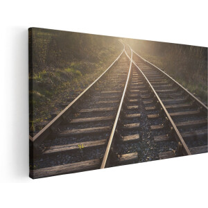 Artaza Canvas Schilderij Twee Kruisende Rails Spoorwegen - 180x90 cm - Groot - Wanddecoratie Woonkamer - Schilderijen - Muurdecoratie