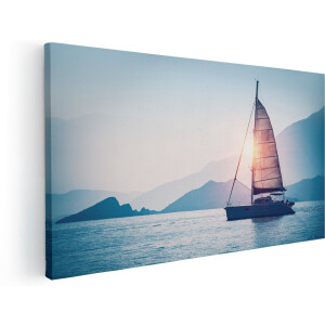Artaza Canvas Schilderij Zeilboot bij Zonsondergang - 180x90 cm - Groot - Wanddecoratie Woonkamer - Schilderijen - Muurdecoratie